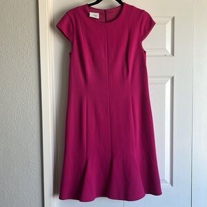 Akris Punto Pink Orchid Cap Sleeve Sheath Pleated Flare Hem Dress